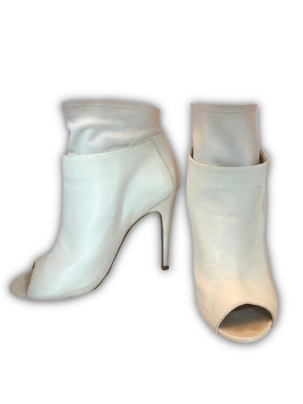 KRISTIN CAVALLARI FOR CHINESE LAUNDRY ECRU "LANEY" LEATHER PEEP TOE HEELS (7.5)